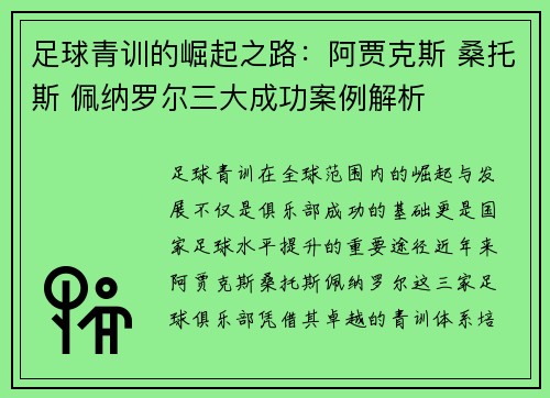 足球青训的崛起之路：阿贾克斯 桑托斯 佩纳罗尔三大成功案例解析